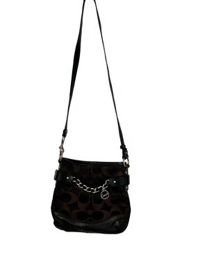 Coach Black Signature Canvas Crossbody with Silver Chain Accent